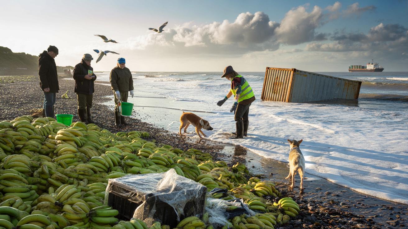 Thousands of bananas wash ashore after shipping containers fall into the sea